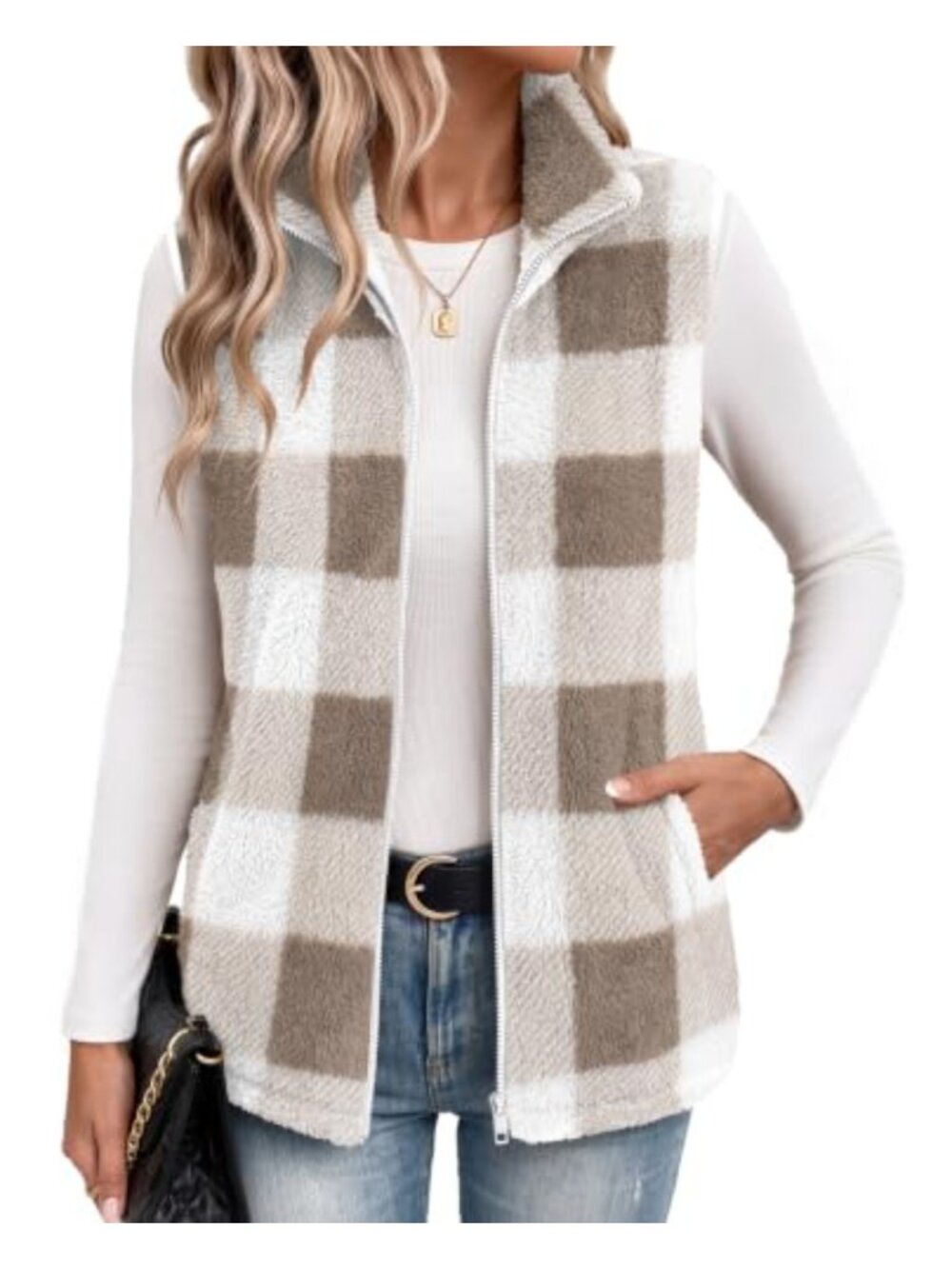 Zeagoo Women's Sherpa Fleece Zip-Up Vest Stand Collar Sleeveless